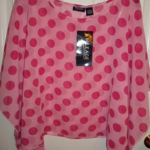 Mileage Pink Fuchsia Polka Dot Sheer Top
